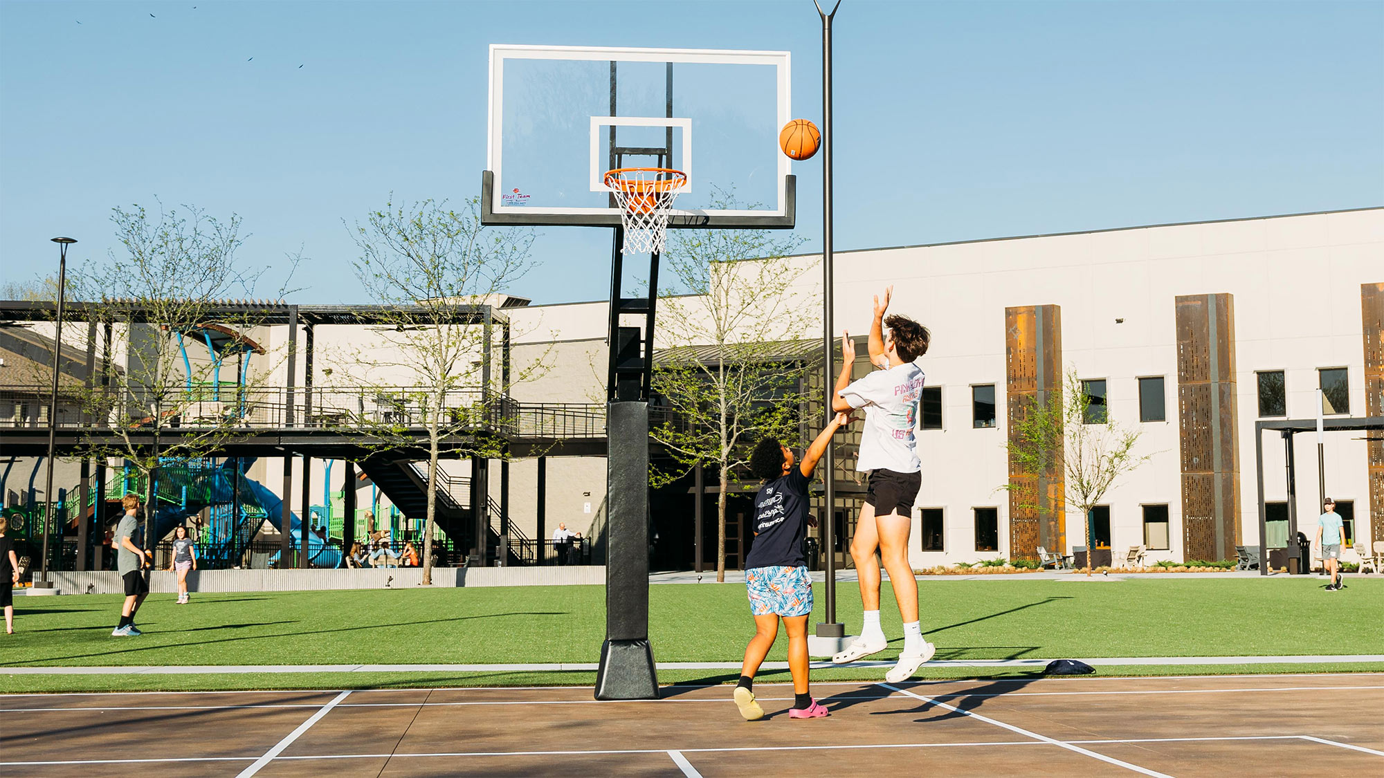 Students enjoying a basketball game.