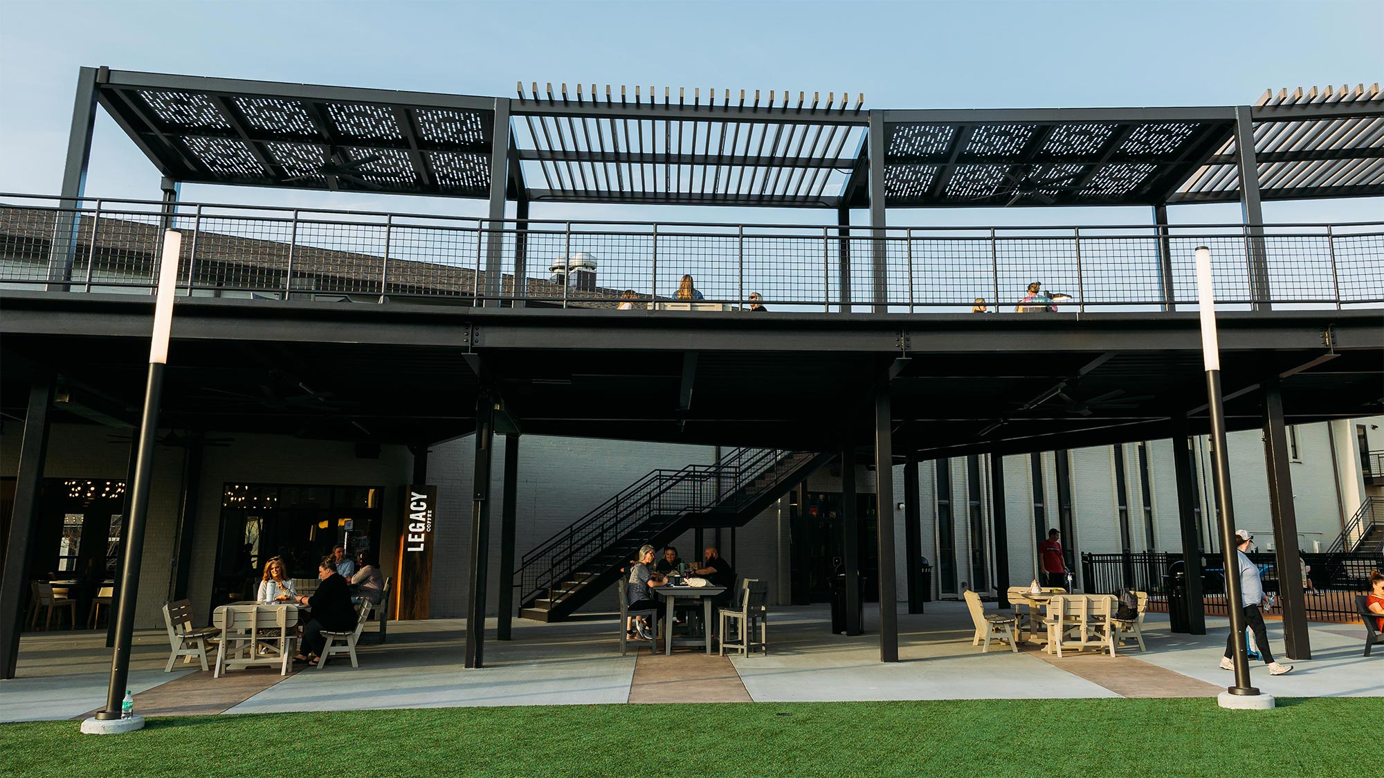 The patio and deck above Legacy Coffee