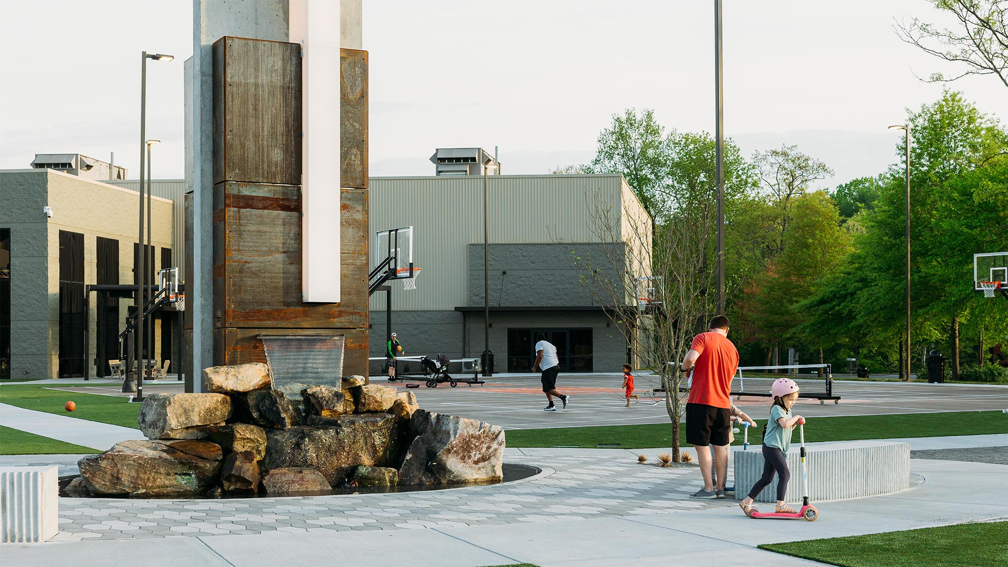 Playing near the Legacy Park fountain